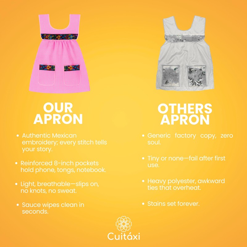 Cuitáxi Traditional Mexican apron for women with pockets beautiful flower