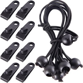 8 Pcs Tarp Clips + 8 Pcs Small Bungee Cords with Hooks 6 Inch,Adjustable Tarpaulin Clip,Reusable Awning Clips and Bungee Cord with Hook,Tarpaulin Clamps for Garden Outdoor Pool Tie Downs Canvas
