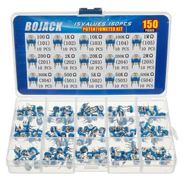 BOJACK 15 Values 150pcs 100ohm - 2M Ohm Variable Resistance 6mm Potentiometer Classification Suit Package in a Clear Plastic Box