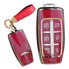 TECART Key Fob Cover Fit for Genesis GV70 GV80 Key Case Keychain Key Shell Soft TPU Accessories Protector 6 Button Red B