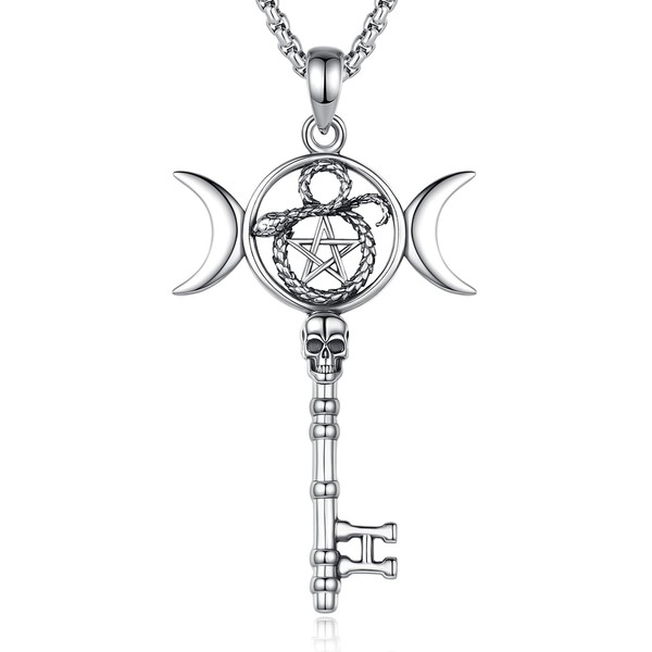 CELESTIA Hecate Key Necklace Greek Triple Moon Goddess 925 Sterling