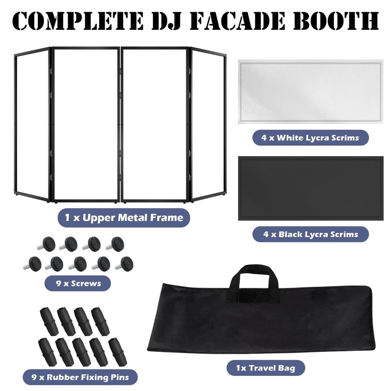 NULTRUMA Portable DJ Facade Booth with Foldable Cover Screen, Black