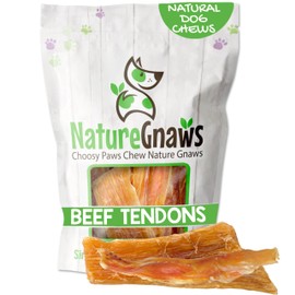 Nature Gnaws Beef Tendons for Dogs (1Lb) - Mixed Thickness - Long Lasting for Small and Medium Dogs - Natural Beef Jerky Dog Chew Bones - Rawhide Free