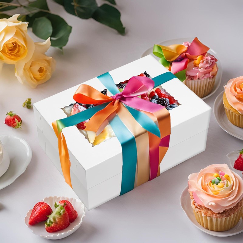 Mefleet 10pcs 14x10x6 Cake Boxes with Window Rectangle Quarter Sheet