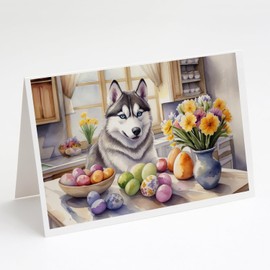 Caroline's Treasures DAC6903GCA7P Decorating Easter Siberian Husky Greeting Cards Pack of 8 Blank Cards with Envelopes Whimsical A7 Size 5x7 Blank Note Cards