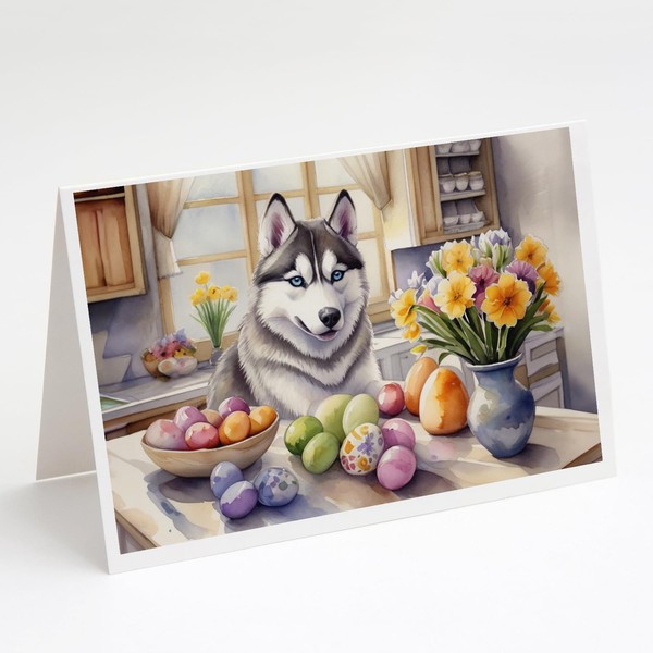 Caroline's Treasures DAC6903GCA7P Decorating Easter Siberian Husky Greeting Cards Pack