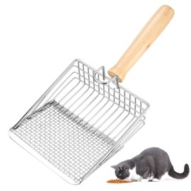Cat Litter Scoop, Cat Litter Scoop for Cat Litter Tray Scoop, Metal with Wooden Handle, Cat Litter Scoop, Hole Spacing 7 mm, Length 27 cm