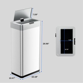 TLSUNNY 16 Gallon Motion Sensor Trash Can,Touchless Automatic Garbage Can,Brushed Stainless Steel Smart Bin,with Bag Holder,Soft Close Lid,for Kitchen,Office,RV,Bedroom,Living Room (Silver, 60L)