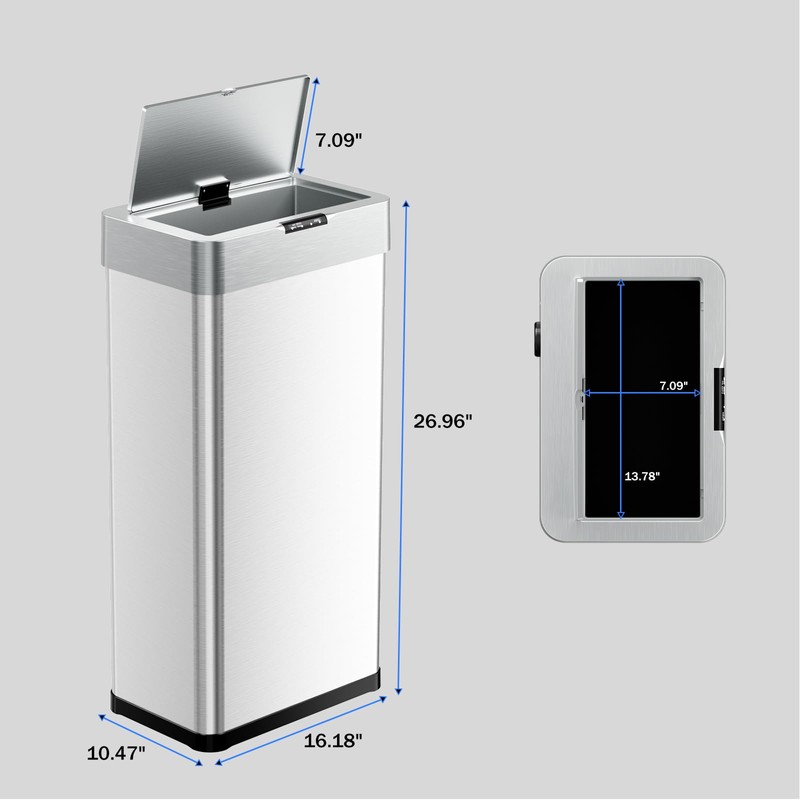 TLSUNNY 16 Gallon Motion Sensor Trash Can,Touchless Automatic Garbage Can,Brushed