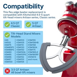 Flex Edge Beater for KitchenAid 4.5-5 Quart Tilt-Head Stand Mixers Artisan & Classic Series by MMOBIEL – Stainless Steel Flat Beater Paddle with Flexible Silicone Edges Bowl Scraper - Dishwasher Safe