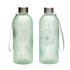 bzyoo 32oz 1 Liter Clear Water Bottle with Time Marker, Dandelion Design, Durable Plastic, BPA-Free, Reusable with Measurement Markings for Fitness and Outdoor Activities (Color: Green)