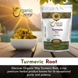 Organic Way Turmeric Root Whole (Curcuma Longa) - Herbal Tea | Kosher & USDA Certified | Vegan, Non-GMO & Gluten Free | Tested for Heavy Metal and Purity | 100% Raw from India (16 oz - 1 lbs)