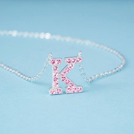 Dixbix Women Initial Letter K Necklaces,Initial K Birthstone Necklace Jewelry Gifts for Women (K October-Tourmaline Pink)