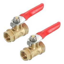 sourcing map 4Pcs Brass Water Mini Ball Valve Shut Off Switch, G1/8" Female x G1/8" Female Tubing Fitting Straight Coupling Adapter, 180 Degree Operation Handle, Brass Valve
