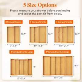 Lifewit Utensil Organizer for Kitchen Drawer, Bamboo Cooking Utensil Tray, Expandable Cutlery Silverware Flatware Holder, Adjustable Spatula Tools Gadgets Storage Divider, Large, Natural and Black