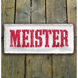 schilderkreis24 Tin Sign Funny Saying "Meister" Decorative Humour Door Sign Metal Sign Gift Birthday or Christmas 28 x 12 cm