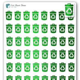 Recycle Planner Stickers / 54 Gold Foiled Vinyl (1/2”) / House Chores Trash Reminder/Essential Productivity Life/Bujo Bullet Journaling/TODO to do Appointments (1 Sheet, Mint Foil)