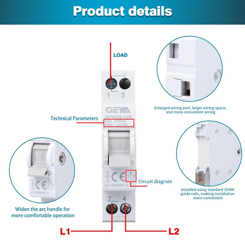 GEYA Switch 1P 63A Load Disconnect Dual Power Manual Transfer