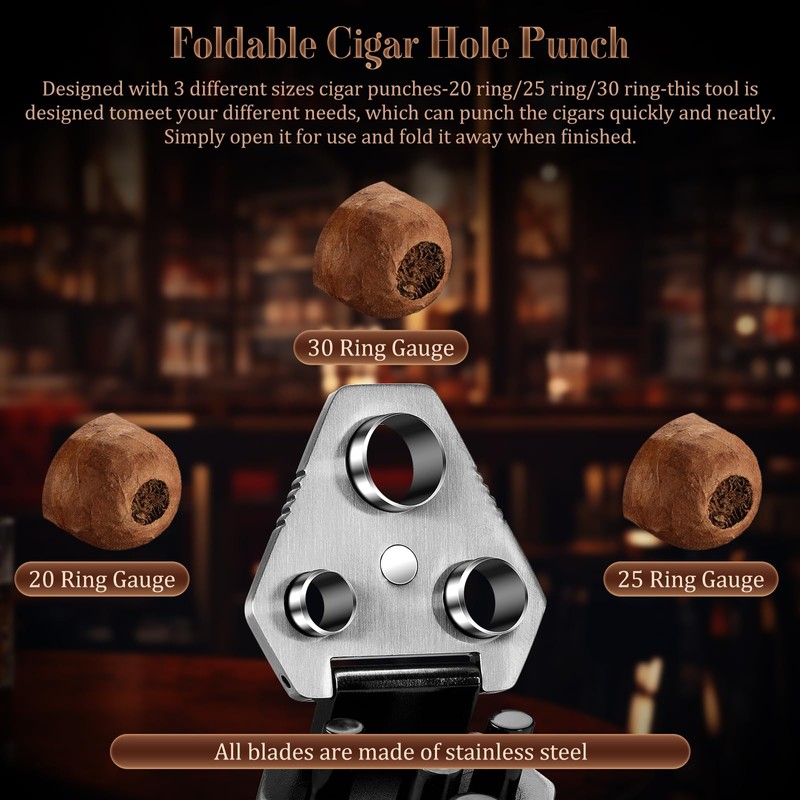 TISFA Cigar Punch with Cigar Holder Combo, Triple Cigar Punch