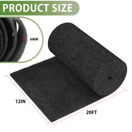 woiron Boat Trailer Bunk Carpet, 6mm Thick 12" x 20ft Wear Boat Trailer Carpet for 2x4 Boat Lift Bunks, Black Marine Carpet, Shock Absorption Padding Mats Parts