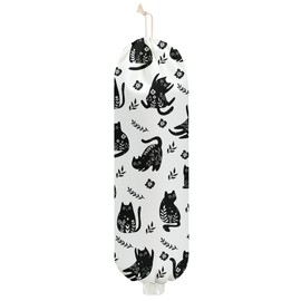 Cat Plastic Bag Holder for Kitchen Essentials, Wall Mount Plastic Bag Holders for Grocery Bags, Cute Vintage Flowers Grocery Bags Storage Dispenser for Home Kitchen Pantry Decor, Cat Gifts for Women