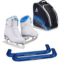 Jackson Ultima Finesse JS180 Figure Ice Skates for Women Bundle with Guardog Skate Guards, Jackson Skate Bag JL350 / Skates Color: Blue/Width: Medium/Size: Adult 8