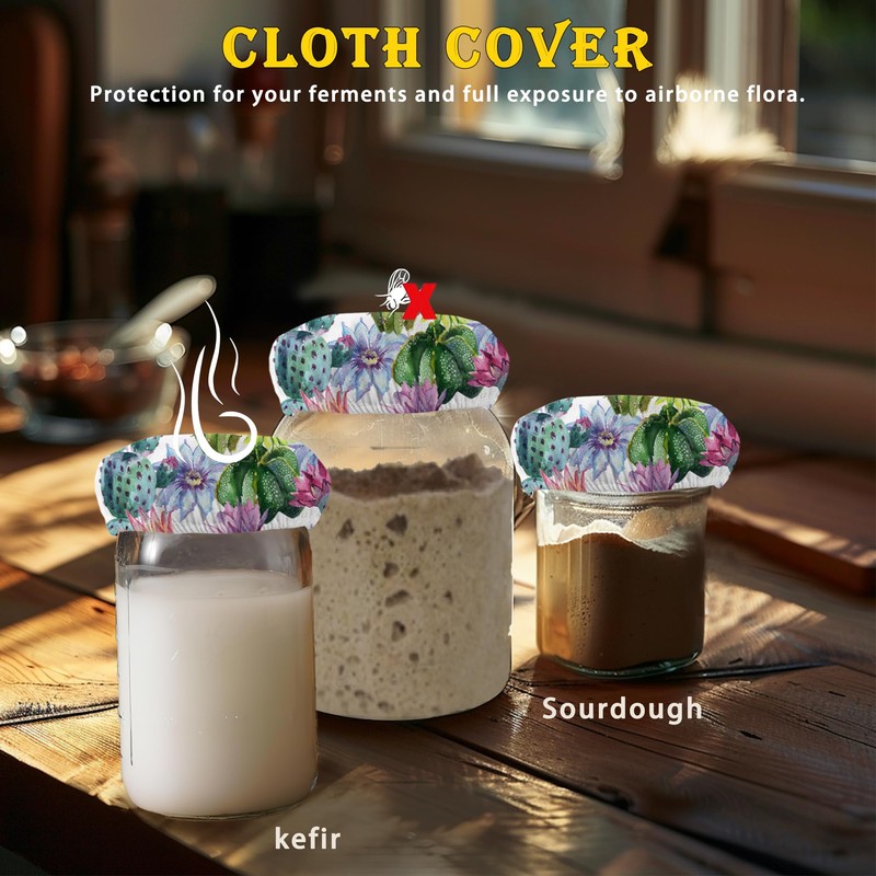 Cactus Flower Cloth Covers for Sourdough Starter Jars, Heat Preservation