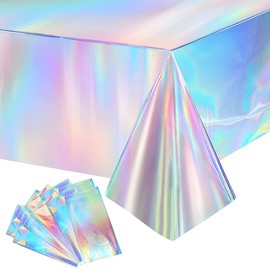 AIMALL 10 PCS Iridescent Party Tablecloth, 108x54 Inch Disposable Plastic Table Cover, Waterproof and Cleanable, Ideal for Decorative Party Supplies