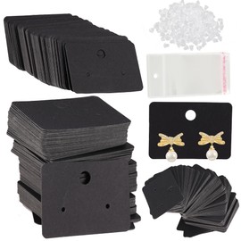 Femtindo Earring Display Cards with 100PCS Earring Cards 200PCS Earring Backs and 100PCS Earring Packaging Self-Sealing Bags for Jewelry Selling (Black-5x3.5cm)
