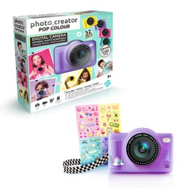 C Toys Digital Camera for Kids Dual Lens - Compact Mini Camera Purple with Selfie Mode for 8 Years - 32 Megapixels, LCD Display, 20 Frames and 5 Filters, SD Card 4GB Included