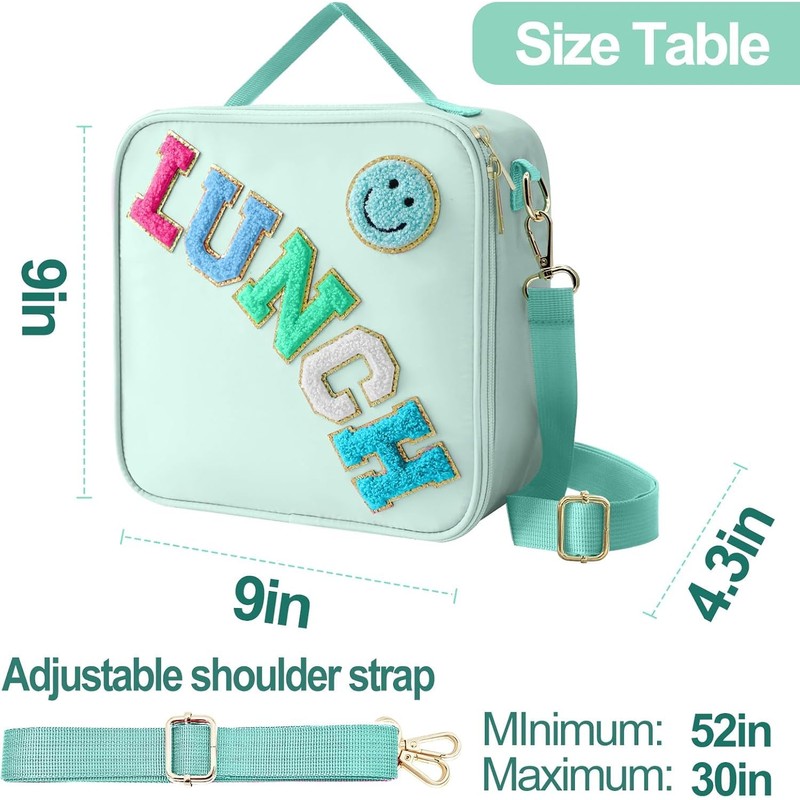 Insulated Lunch Bag Preppy Lunch Box with Adjustable Shoulder Strap,