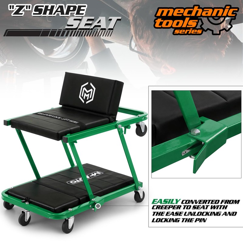 M-AUTO Heavy-Duty Convertible Mechanic Creeper, 48" Padded Adjustable Headrest Roller