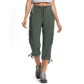 ISEEGZ Capri Pants for Women Breathable UPF 50+ Womens Cargo Capris for Summer with 8 Pockets for Hiking Travel Casual A Army Green