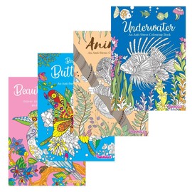 Sixstore Colour Set of 4 Colouring Books Therapy Relaxing Anti Stress Adult A4 Size Colouring Books, Color Book, Assorted Pattern Designs