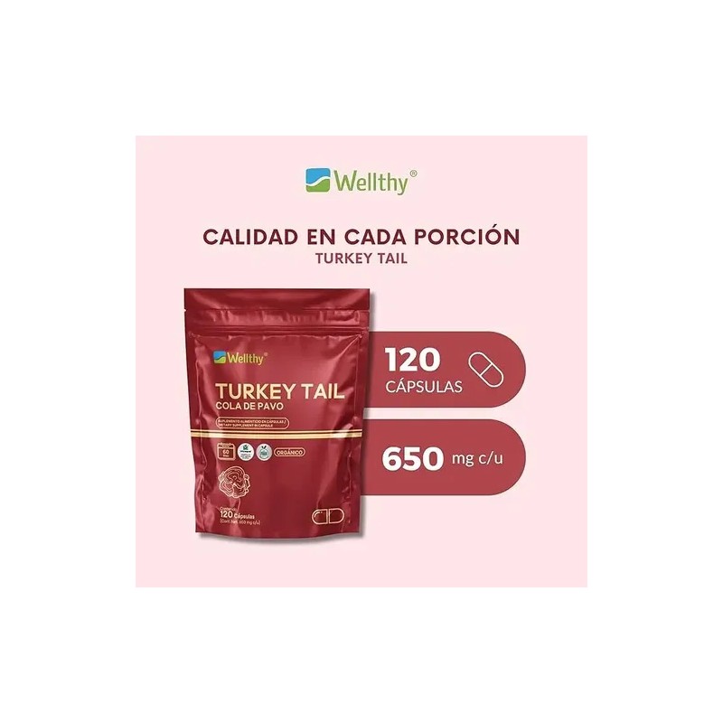 Wellthy Turkey Tail 120 Cápsulas. Hongo Cola De Pavo 1300mg
