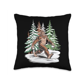 Bigfoot Snowball Fight for Outdoor Fun Throw Pillow