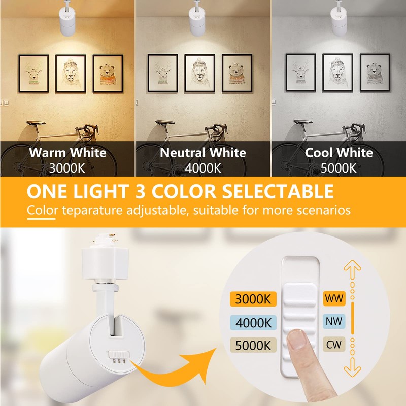 VANoopee 3-Color 10W H Track Lighting Heads Dimmable LED Track