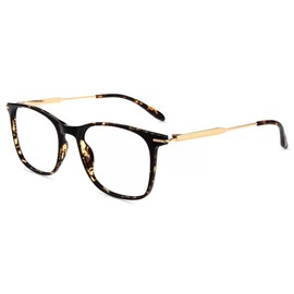 Firmoo Blue Light Filter Glasses Men Women Metal Full Rim Glasses Computer Glasses Against Eye Strain Anti-Reflective Nerd Glasses, Tortoise