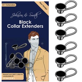 Johnson & Smith Black Collar Extenders Stretch Neck Extender for 1/2 Size Expansion of Men Dress Shirts, 6 Pack, 3/8" Metal