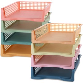 8 Pack Boho Plastic Turn in Paper Trays for Classroom Storage Bin Basket Organizers for School Teacher Supplies Classroom Office Home Organization Storage Tray Holds 4A Paper File Document