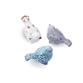 FICITI Distressed Finish Ceramic Bird Figurine Home Decor - Assorted Set of 3