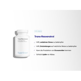 Trans-Resveratrol - Derived from the root of the Hu Zhang plant - supports the fight against oxidative stress and inflammation - vegan - gluten free - Supersmart