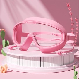 shixuanzhi Microfibre Safety Goggles, Swimming Goggles, Diving Glasses with Ear Plugs, Mirrored Swimming Goggles No Leaking, Anti, Fog UV, Protection 180 Degrees (Pink)
