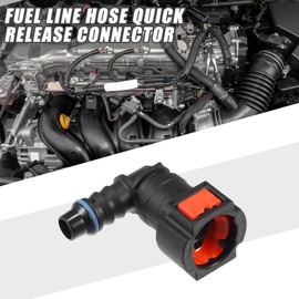 A ABSOPRO Car Fuel Line Hose Quick Release Connector 90 Degree 3/8" 9.49mm SAE to 5/16" 8mm Disconnect Hose Plastic Red (Set of 2)