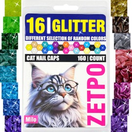 zetpo Glitter Cat Nail Caps | Cat Claw Covers | with Adhesives and Applicators (16x Glitter | 160 pcs, L)