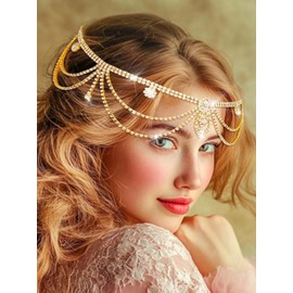 IYOU 1920s Crystal Head Chain Jewelry Gold Sparkly Rhinestone Headpiece Wedding Bridal Hair Accessories for Women