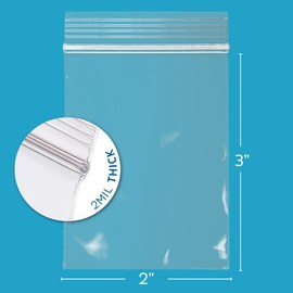GPI - 2" x 3" - Bulk Pack of 100, 2 Mil thick, Clear Plastic Reclosable Zip Bags, Hang Hole For Display, Durable Poly Baggies with Resealable Zip Top Lock for Storage, Packaging & Shipping
