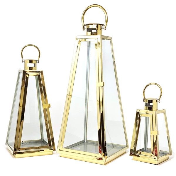 Allgala 3-PC Set Jumbo Luxury Modern Indoor/Outdoor Hurricane Candle Lantern