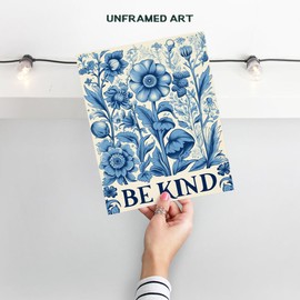 Be Kind Wall Decor - Cute Wall Decor for Women - Aesthetic Room Decoration - Living room Picture - Shabby Chic Print, Inspirational Artwork - positive Art - Garden Art, Blue Bedroom Picture