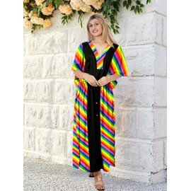 LA LEELA Women's African Beach Maxi Plus Size Caftan Casual Long Slit Dress Loungewear Dashiki Dresses for Women 2X-3X Stripes, Black, Stripes Black, 2X-3X